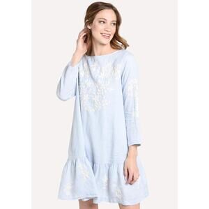 Roller Rabbit Women's Pale Blue Embroidered Ebonie Dress Mini Size XS Linen